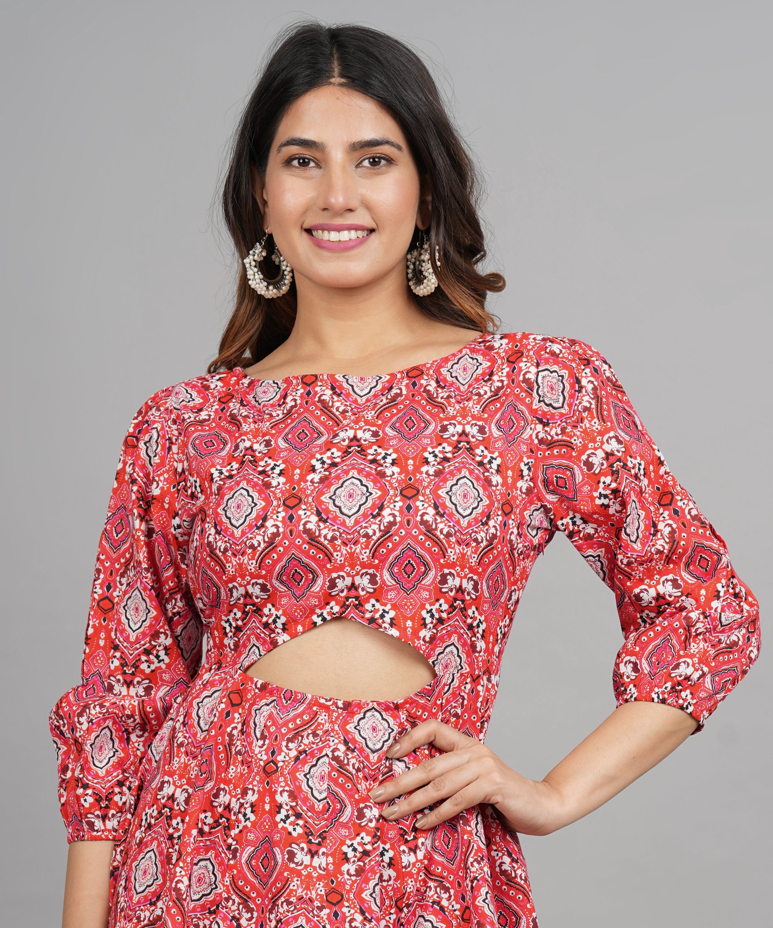 House of RP Women Cotton Red Fit and Flare Short Dress - Distacart