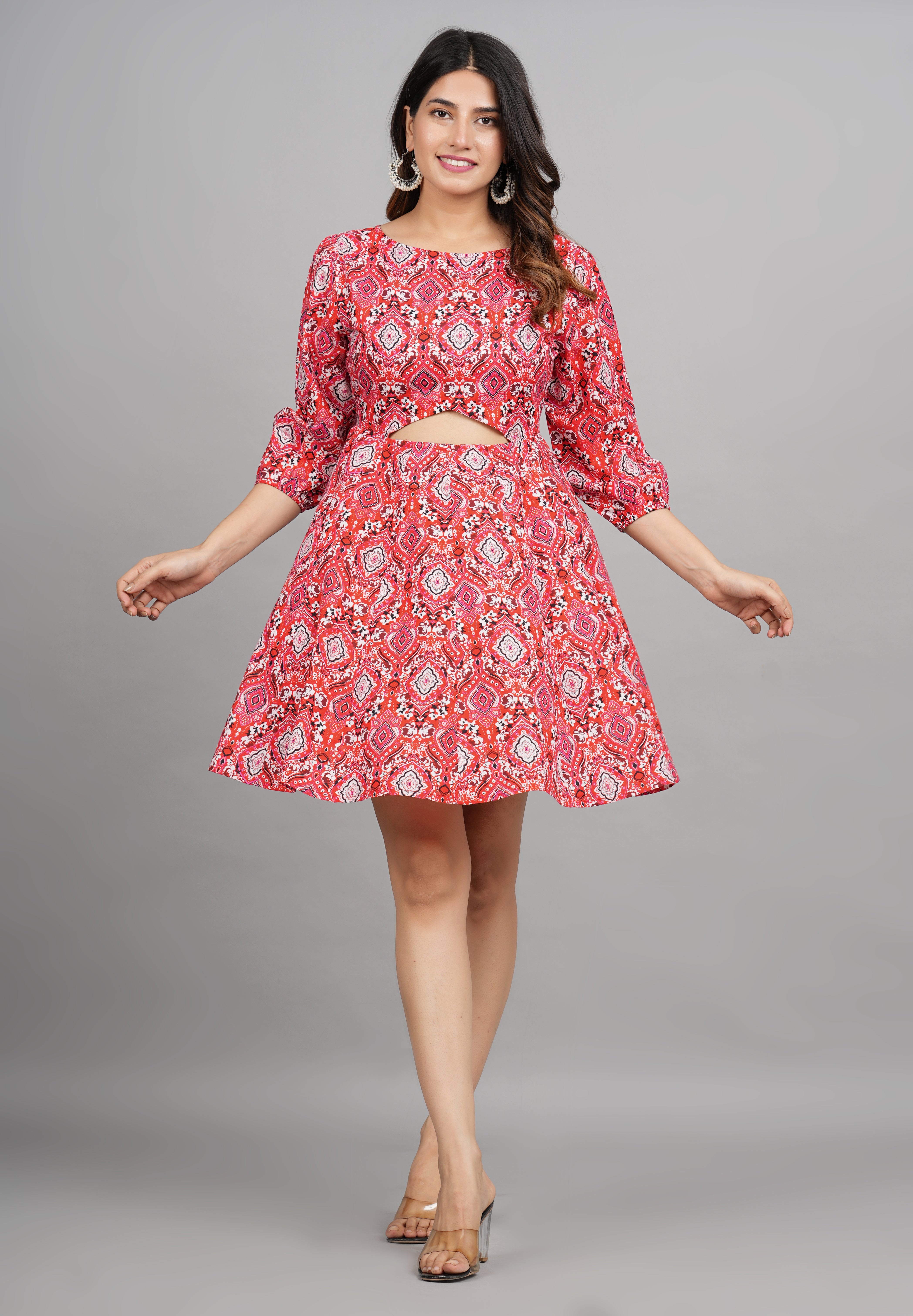 House of RP Women Cotton Red Fit and Flare Short Dress - Distacart