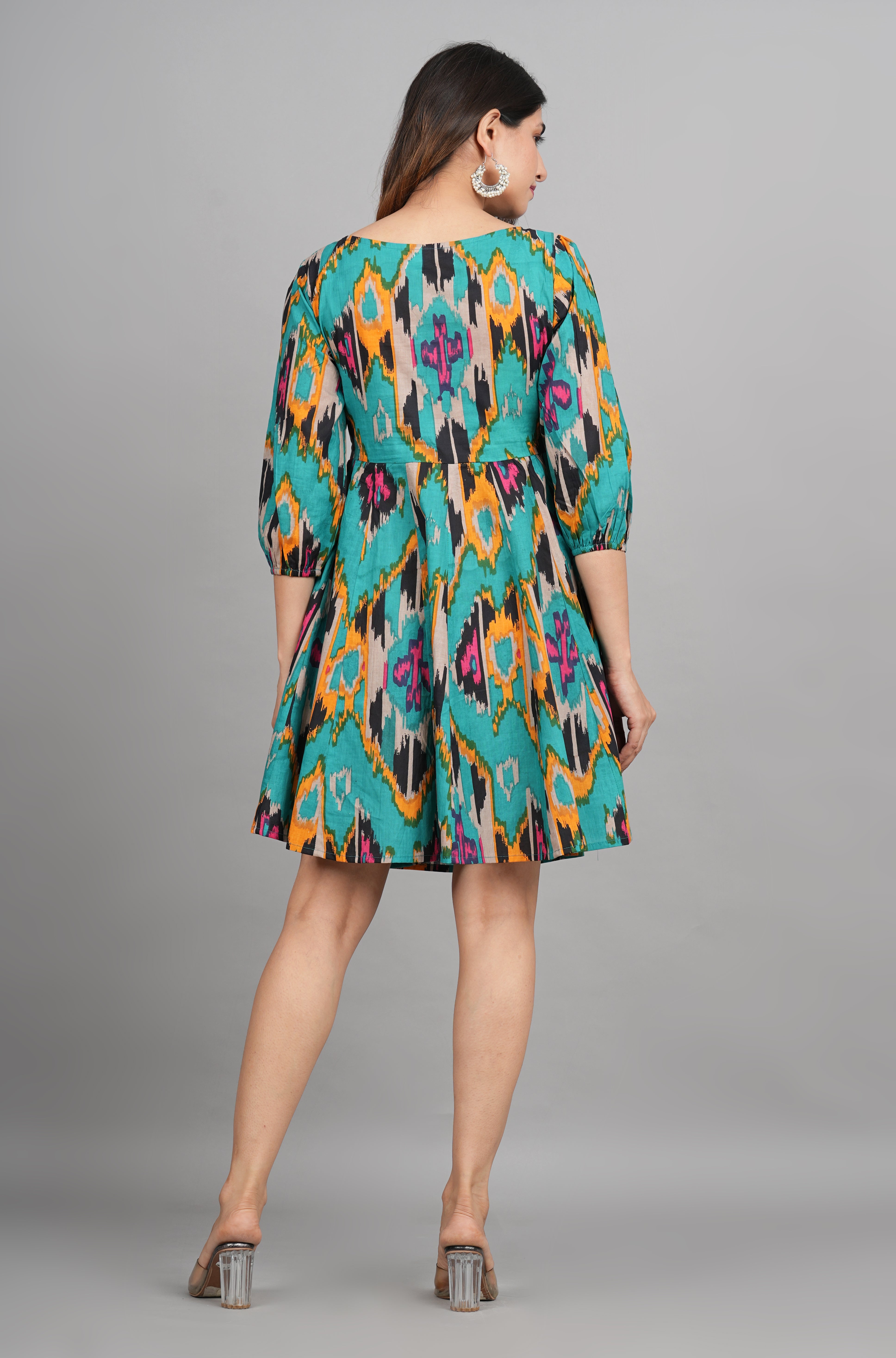 House of RP Women Cotton Green Fit and Flare Short Dress - Distacart