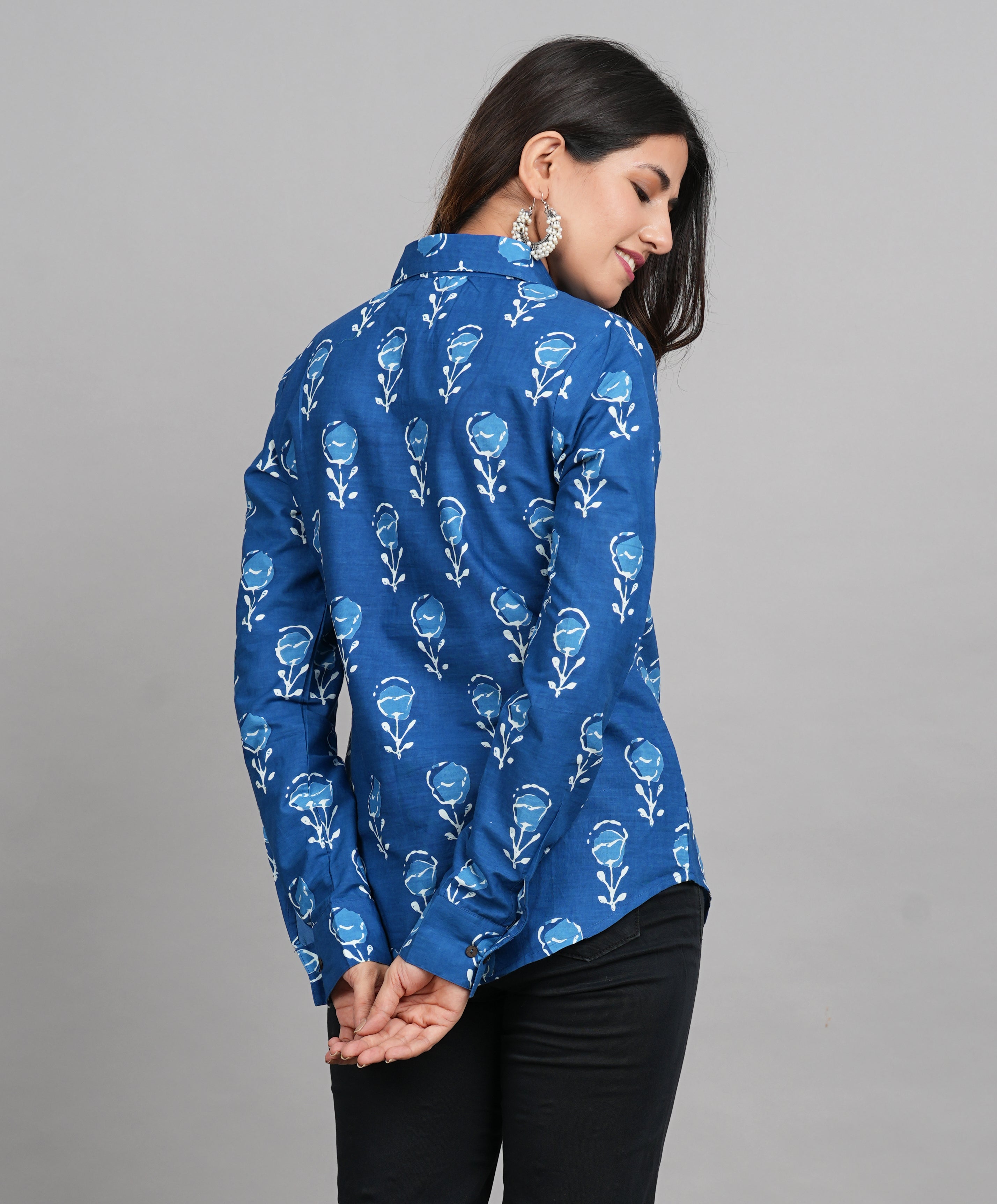 House of RP Women Light Blue Cotton Floral Print Casual Shirt - Distacart