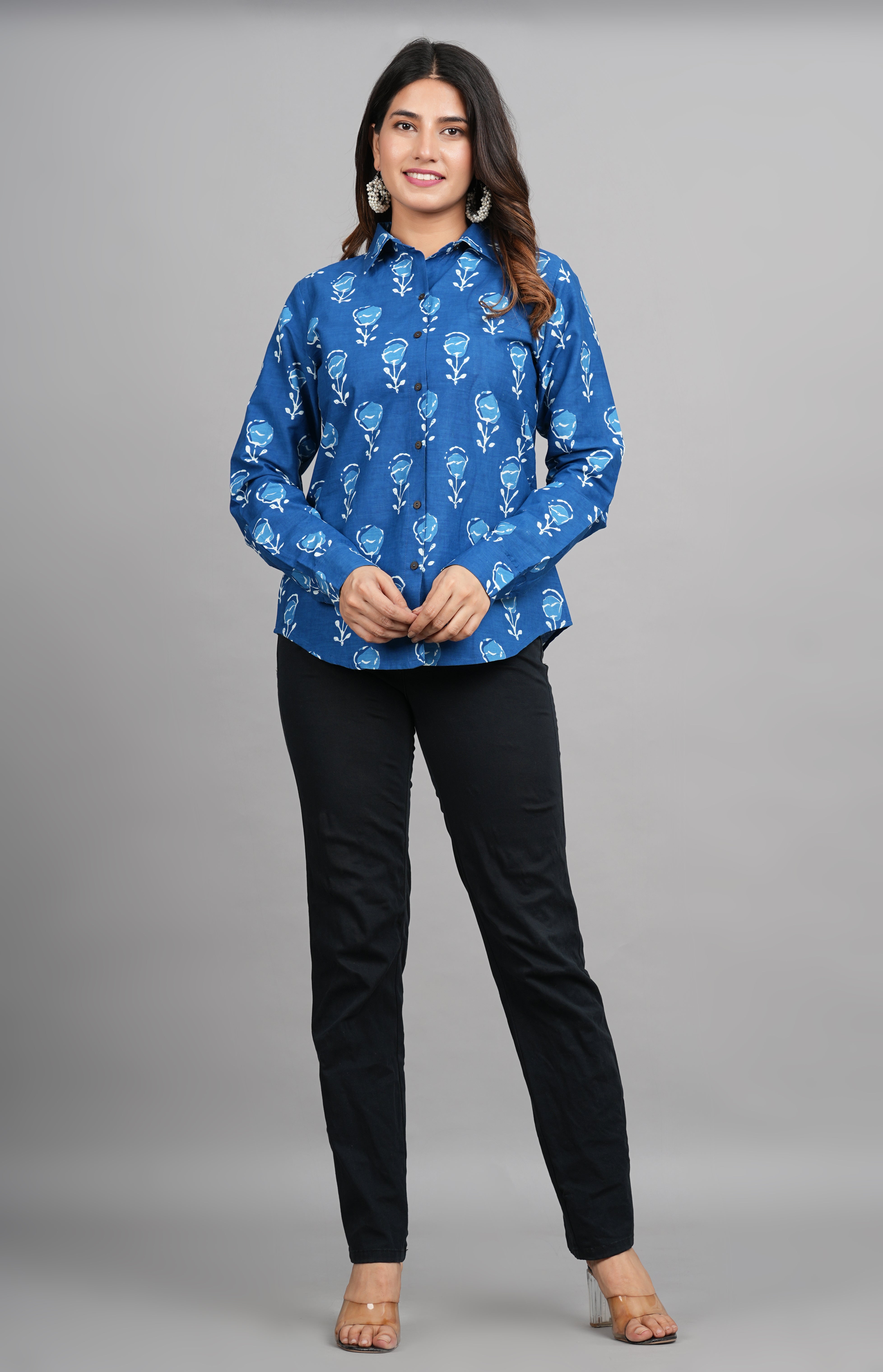 House of RP Women Light Blue Cotton Floral Print Casual Shirt - Distacart