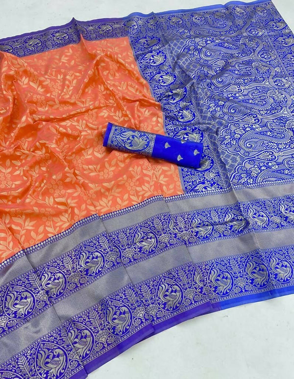 DEIANA'S Beautiful Golden Jari with New Design Soft Lichi Silk Saree - Peach - Distacart