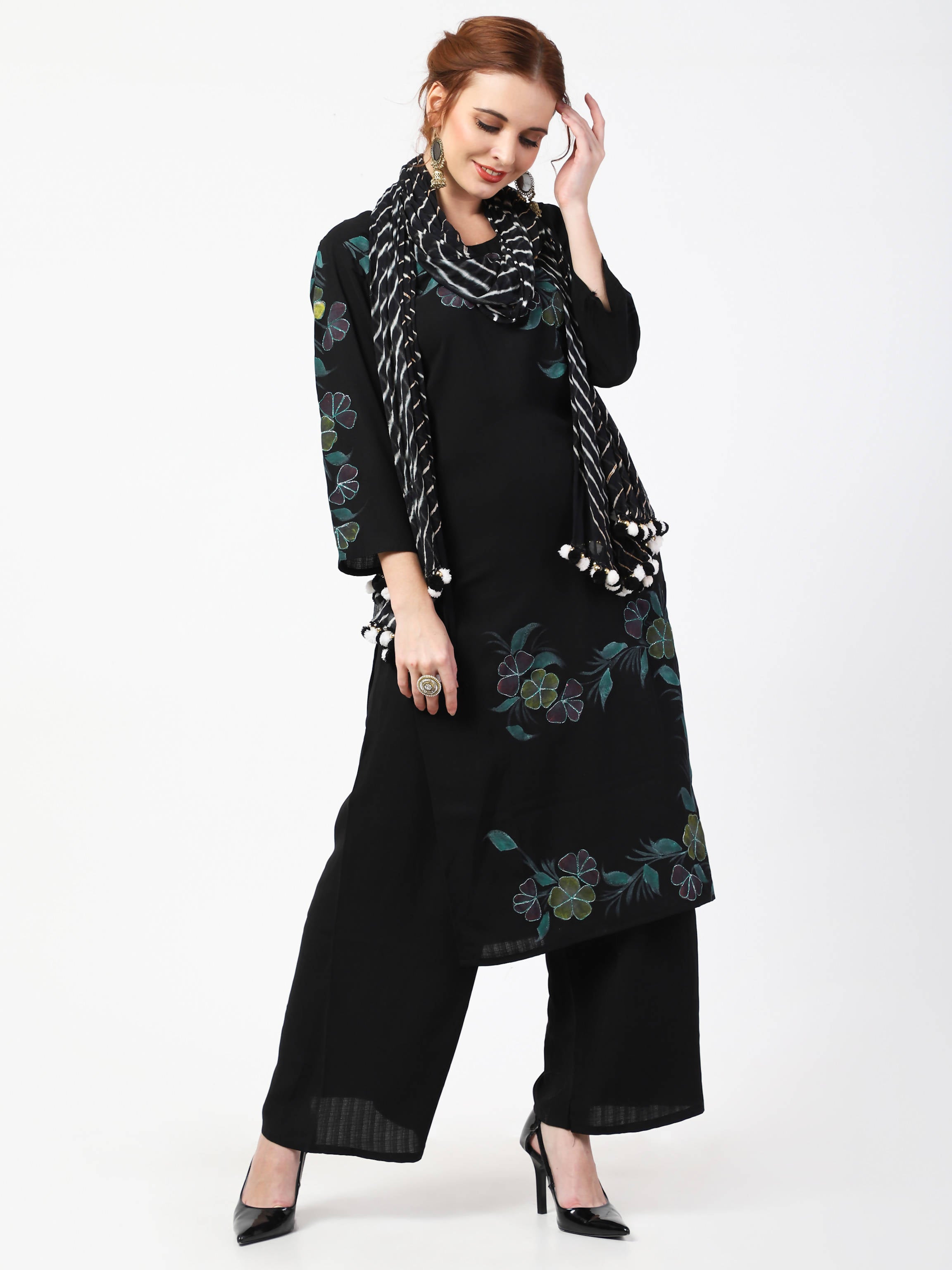 Cheera Kurta Palazzo With Leheria Dupatta Set (CH114KPD) - Distacart