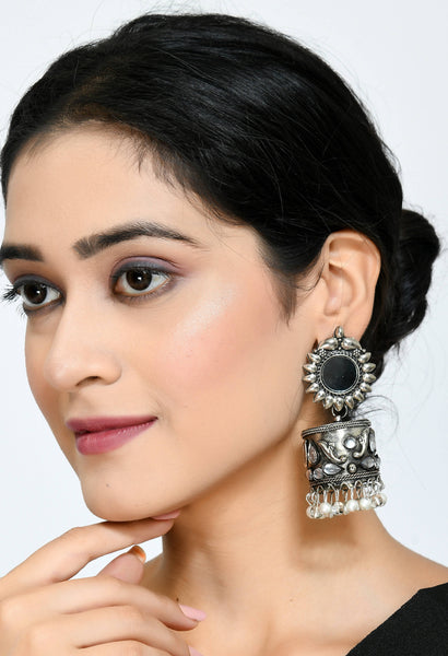 Mominos Fashion Johar Kamal Women Silver Oxidised Jhumkas - Distacart