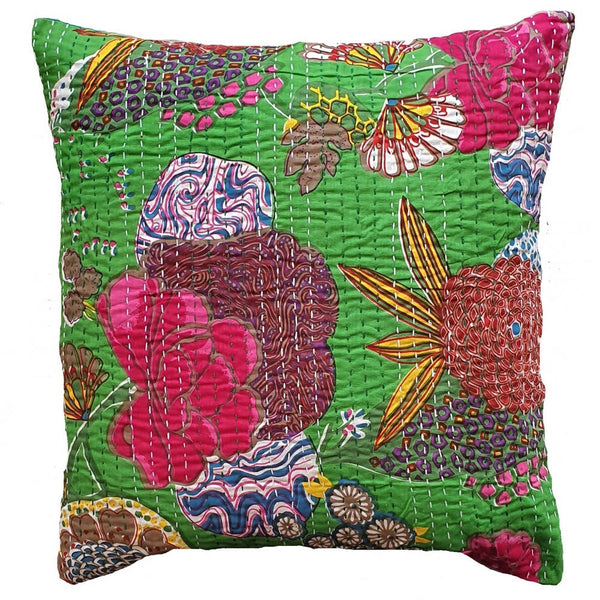 The Decor Nook Parrot Green Base With Multicolour Flowers Print Cushion Cover - Distacart