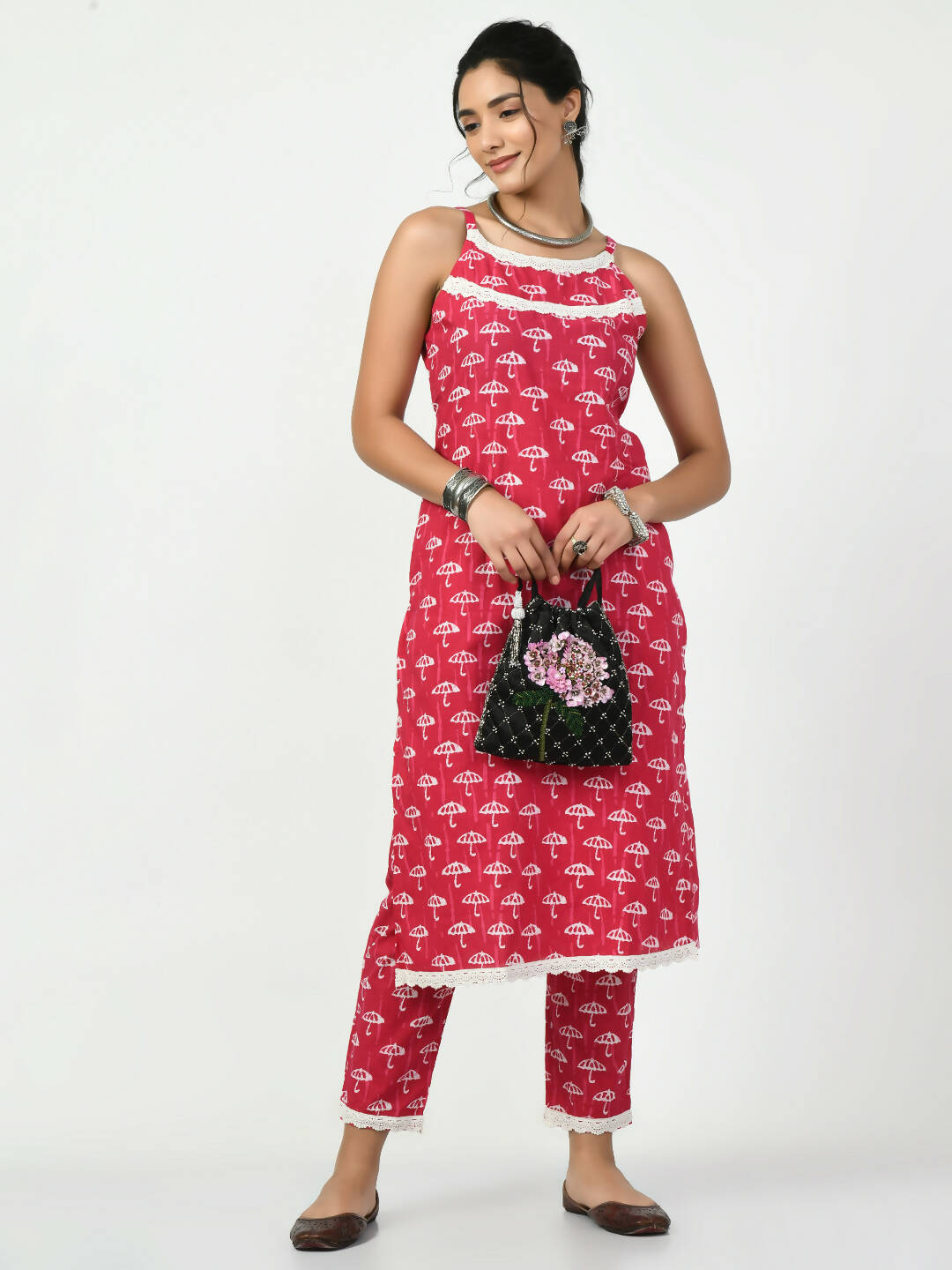 Myshka Women's Pink Printed Kurta With Trouser - Distacart