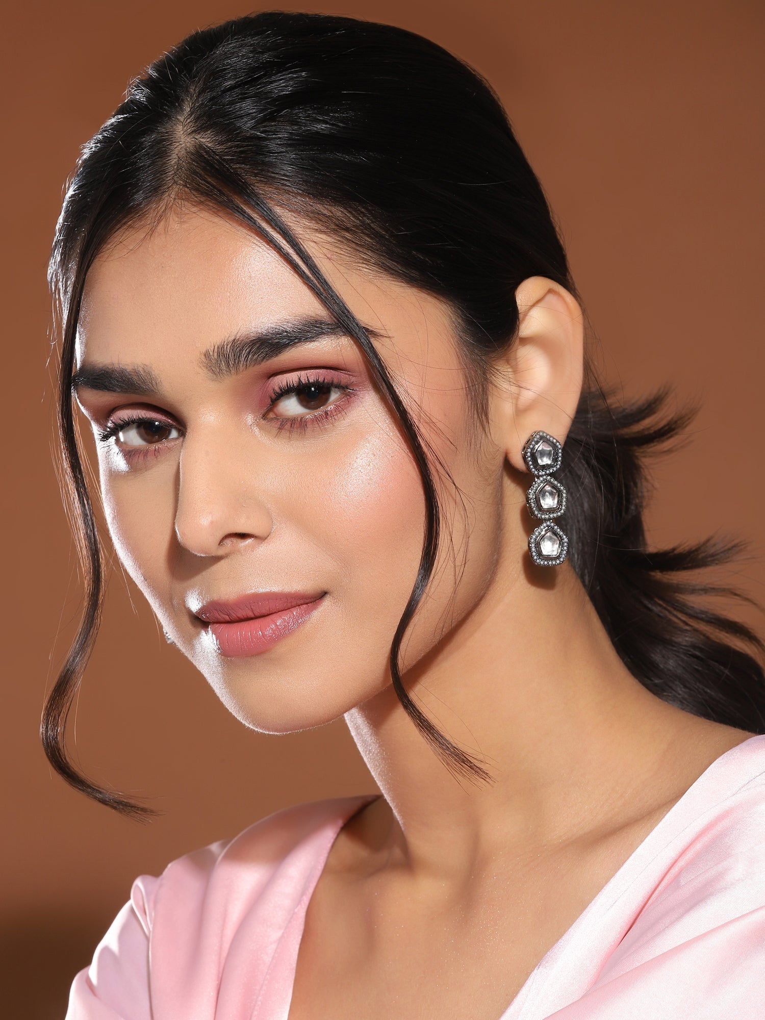 Black Geometric Kundan Drop Earrings - Ruby Raang - Distacart