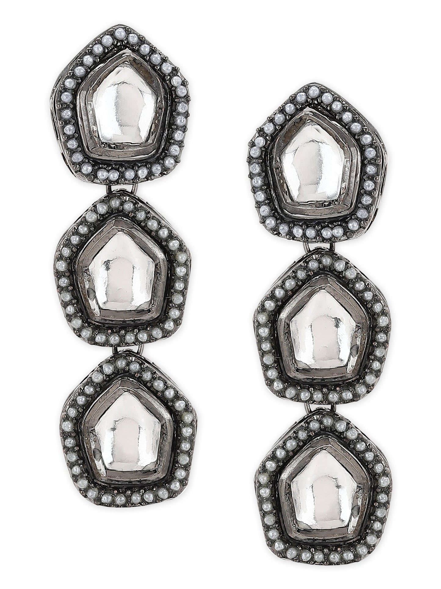 Black Geometric Kundan Drop Earrings - Ruby Raang - Distacart