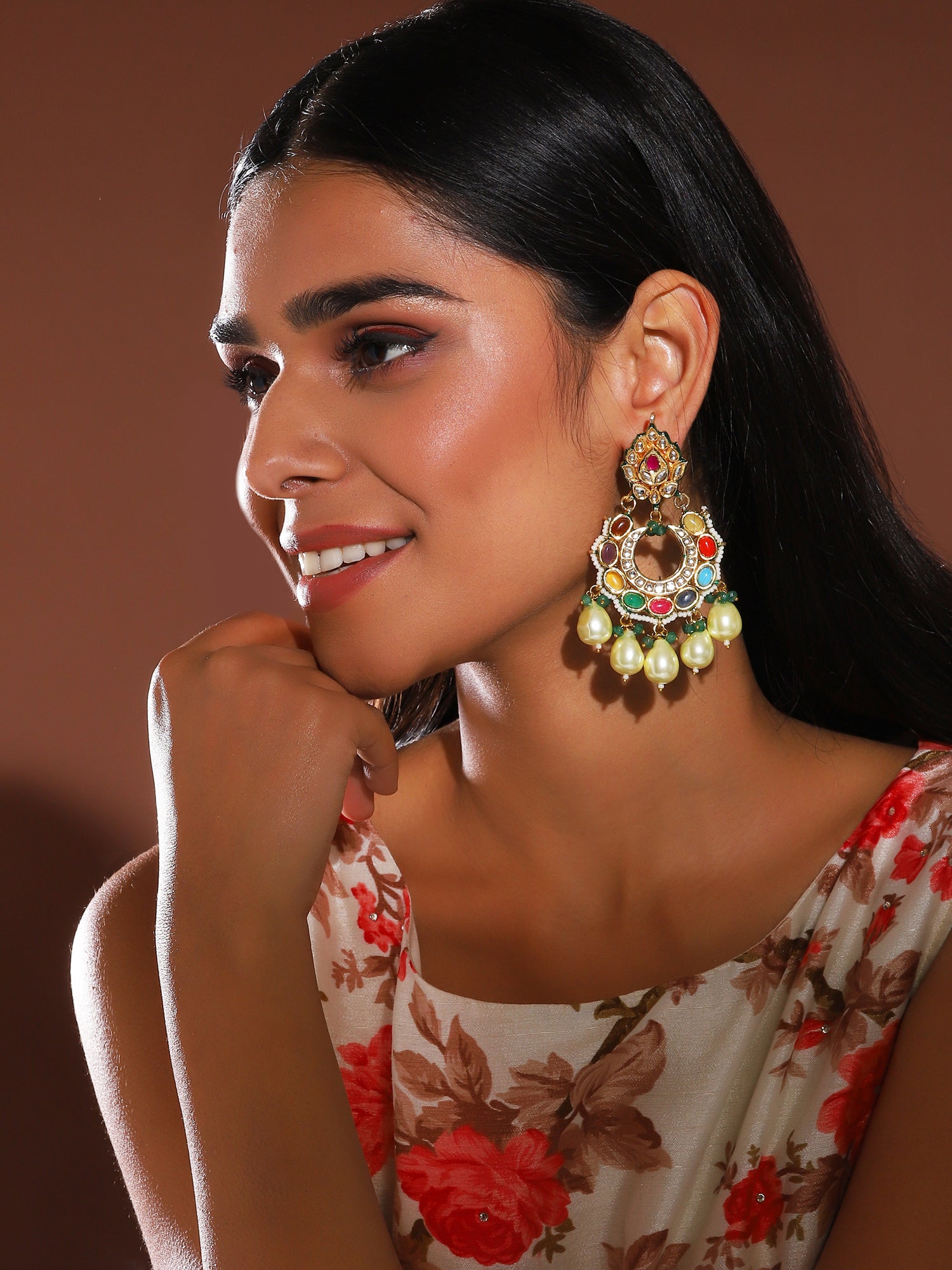 Multicoloured Gold Plated Circular Drop Earrings - Ruby Raang - Distacart