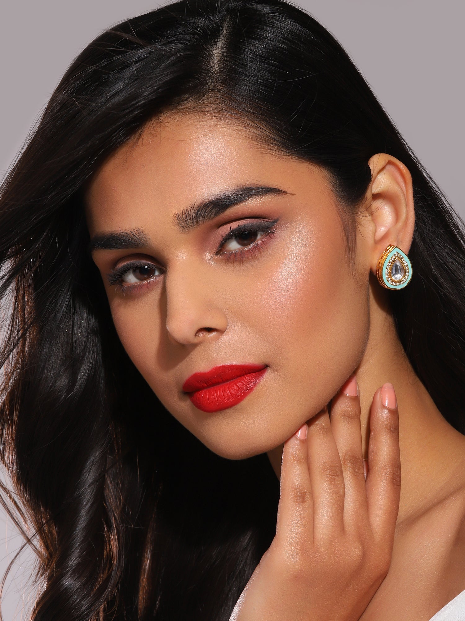 Blue Teardrop Shaped Studs Earrings - Ruby Raang - Distacart