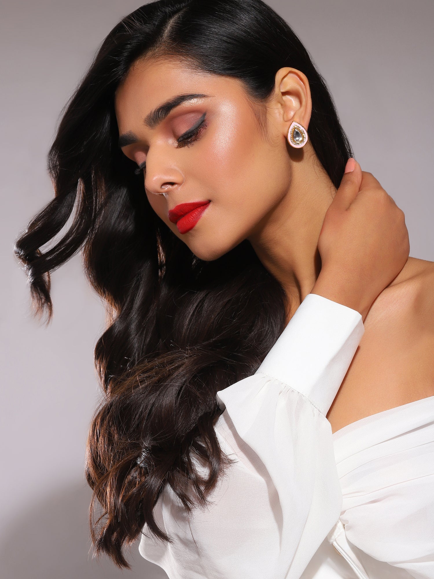 Pink Teardrop Shaped Drop Earrings - Ruby Raang - Distacart