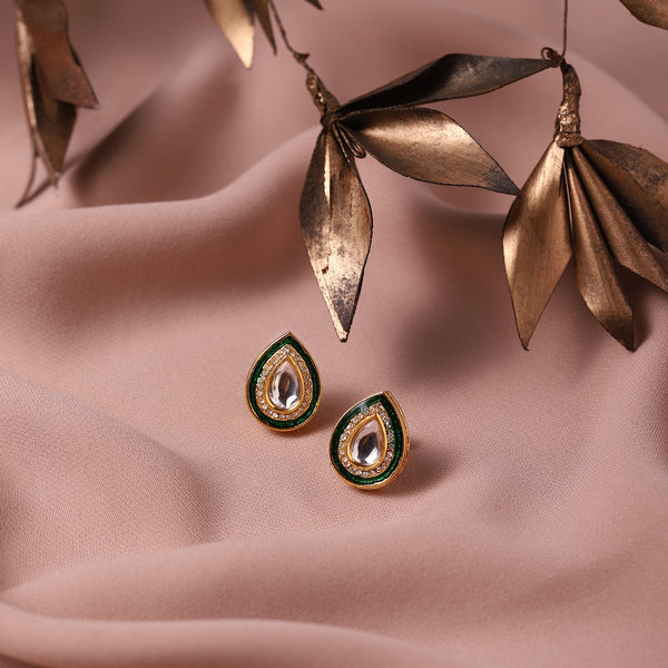 Green Gold Plated Teardrop Shaped Studs Earrings - Ruby Raang - Distacart