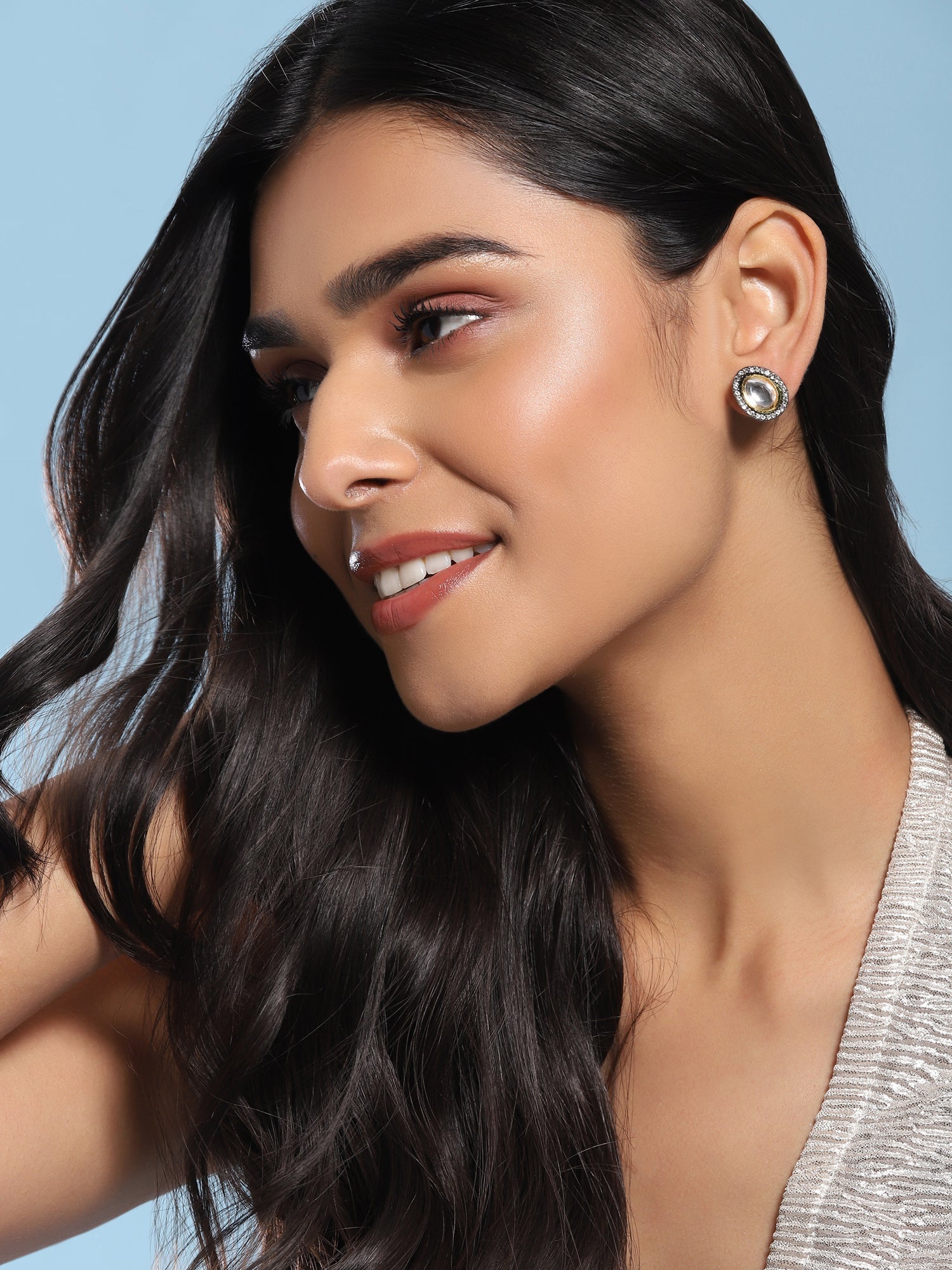 Black Teardrop Kundan Shaped Studs Earrings - Ruby Raang - Distacart