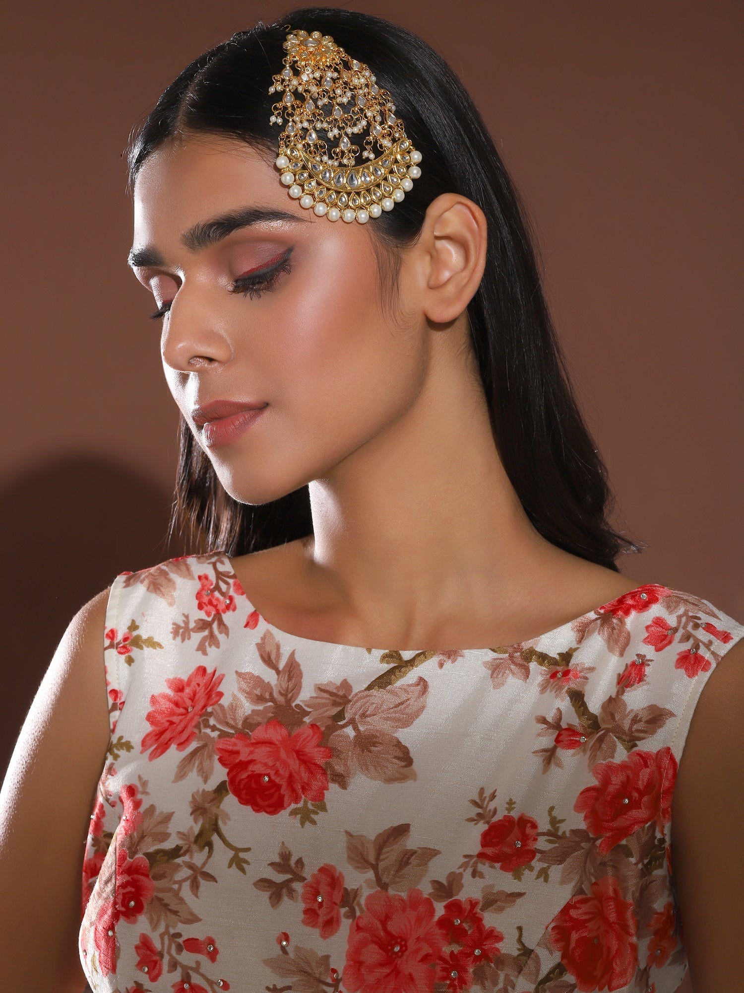 Gold-Plated White Kundan-Studded Beaded Handcrafted Jhumar Passa - Ruby Raang - Distacart