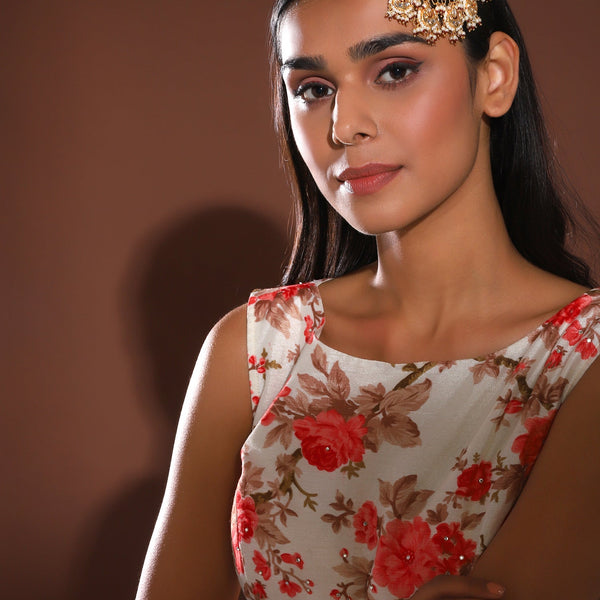 Women's Gold-Plated White Red Kundan-Studded Beaded Jhumar Passa - Ruby Raang - Distacart