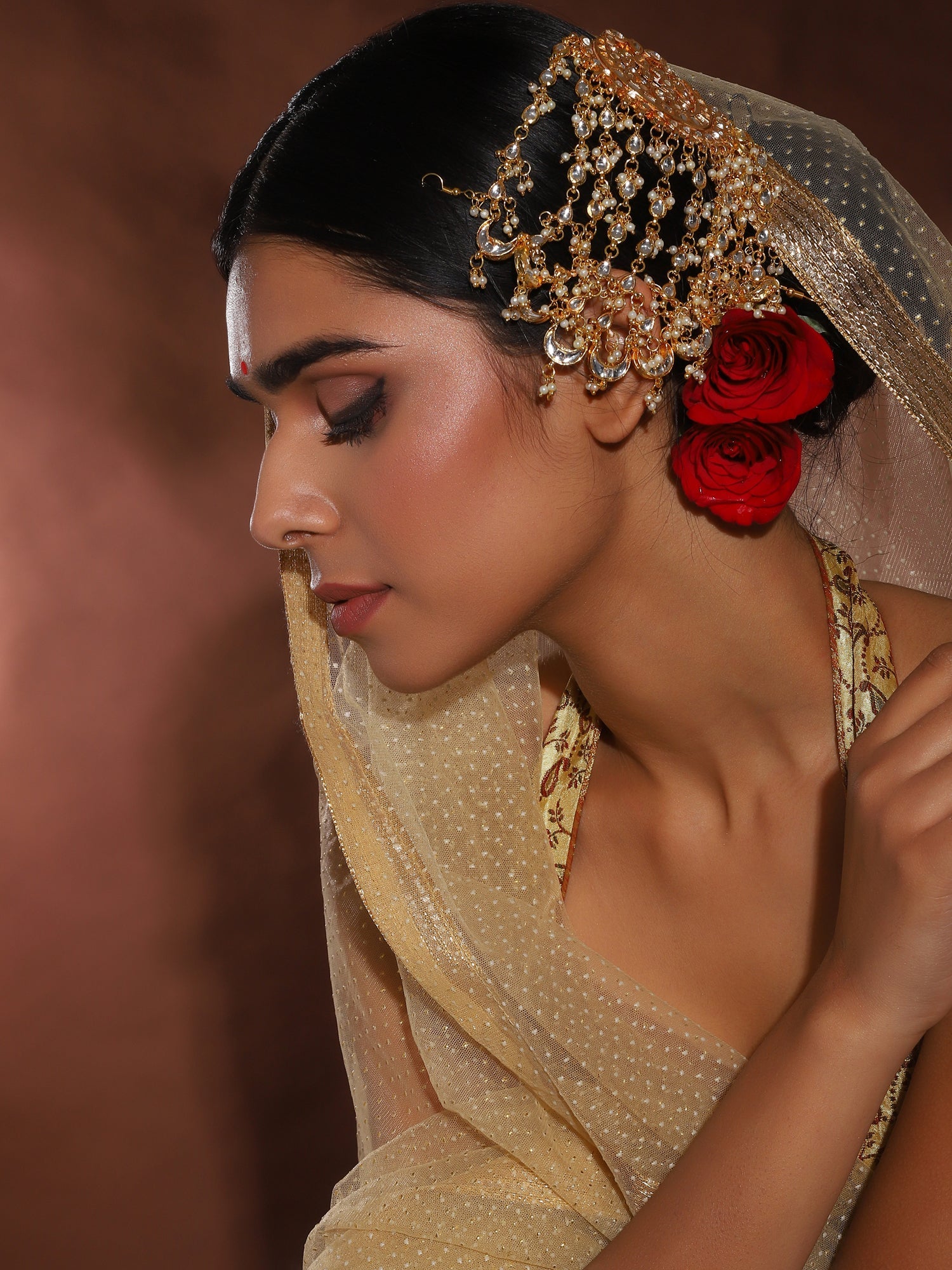 Gold-Plated White Kundan Jhoomarpassa - Ruby Raang - Distacart