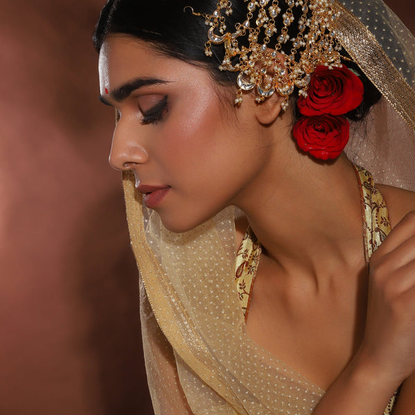 Gold-Plated White Kundan Jhoomarpassa - Ruby Raang - Distacart