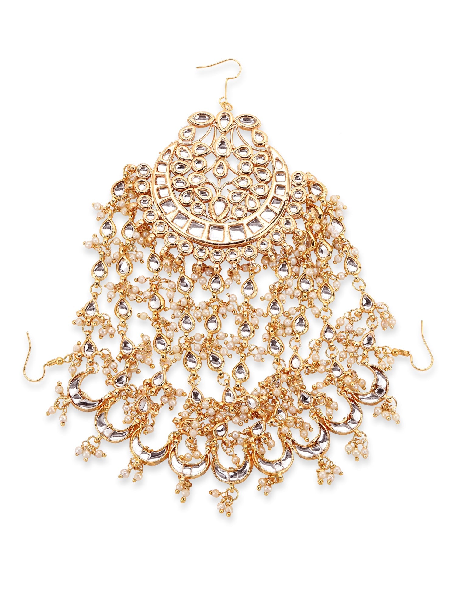 Gold-Plated White Kundan Jhoomarpassa - Ruby Raang - Distacart