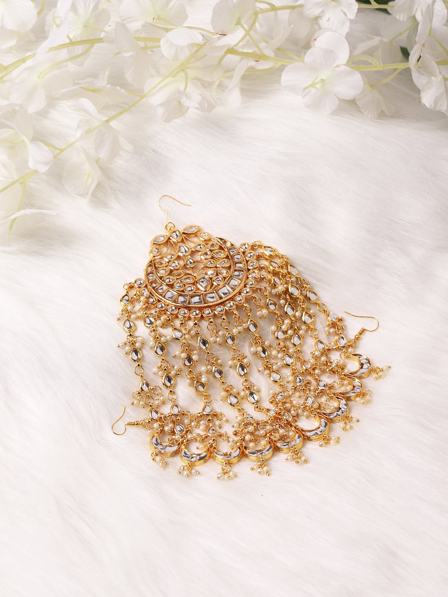Gold-Plated White Kundan Jhoomarpassa - Ruby Raang - Distacart