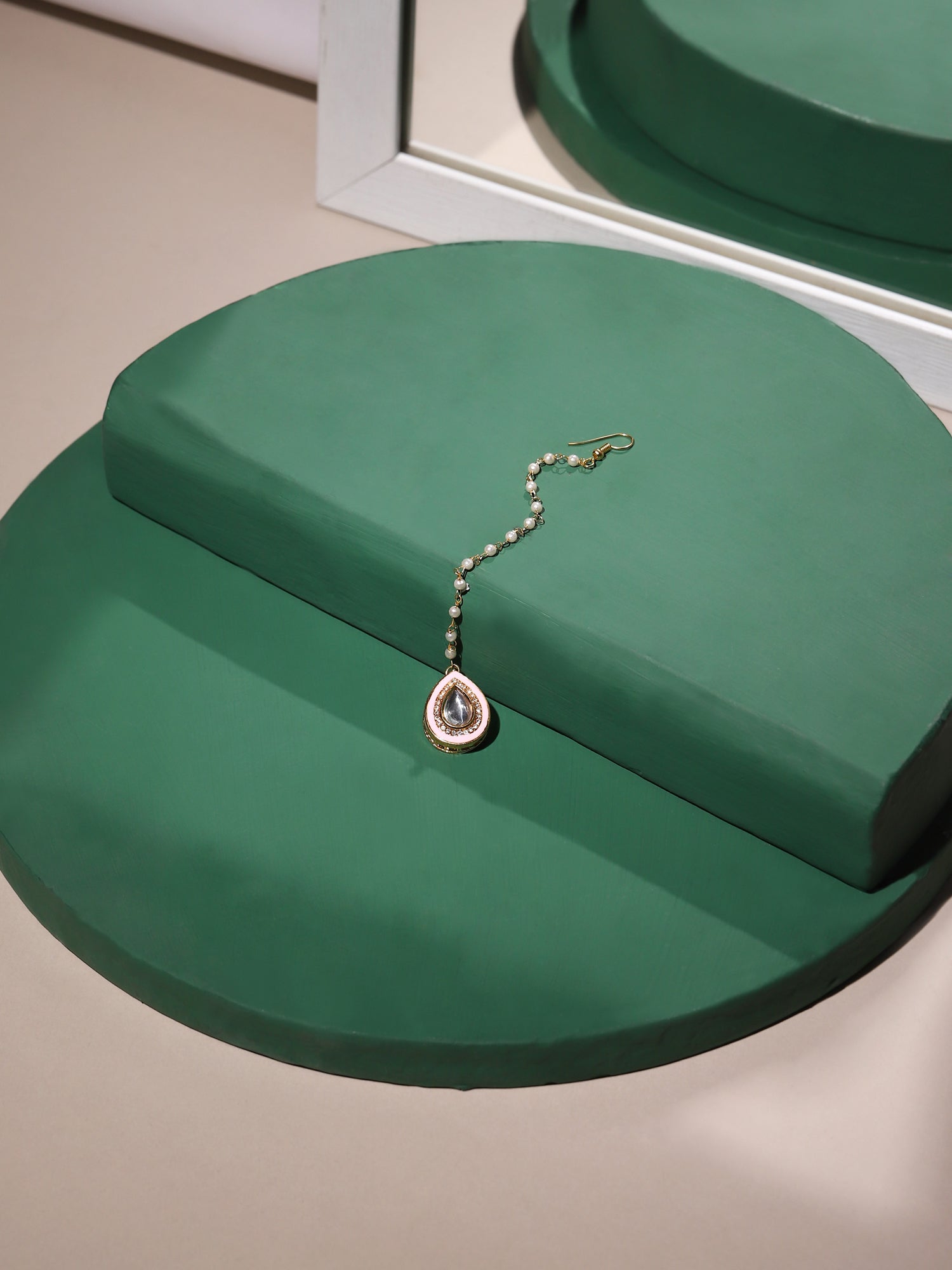 Gold Plated Pink Kundan Studded Maang Tikka - Ruby Raang - Distacart