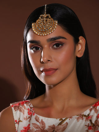 Gold-Plated White Kundan-Studded Maang Tikka - Ruby Raang - Distacart