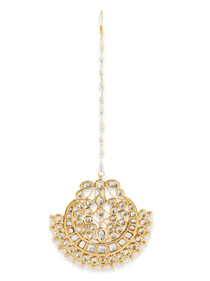 Gold-Plated White Kundan-Studded Maang Tikka - Ruby Raang - Distacart