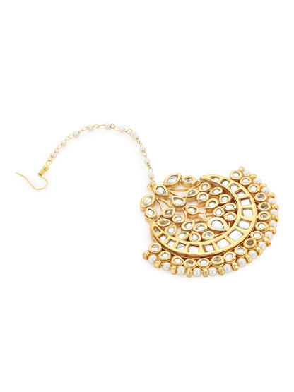 Gold-Plated White Kundan-Studded Maang Tikka - Ruby Raang - Distacart