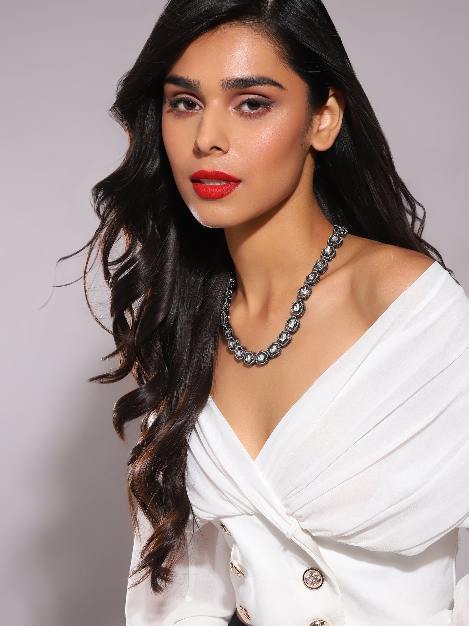 Black Brass Rhodium-Plated Necklace - Ruby Raang - Distacart