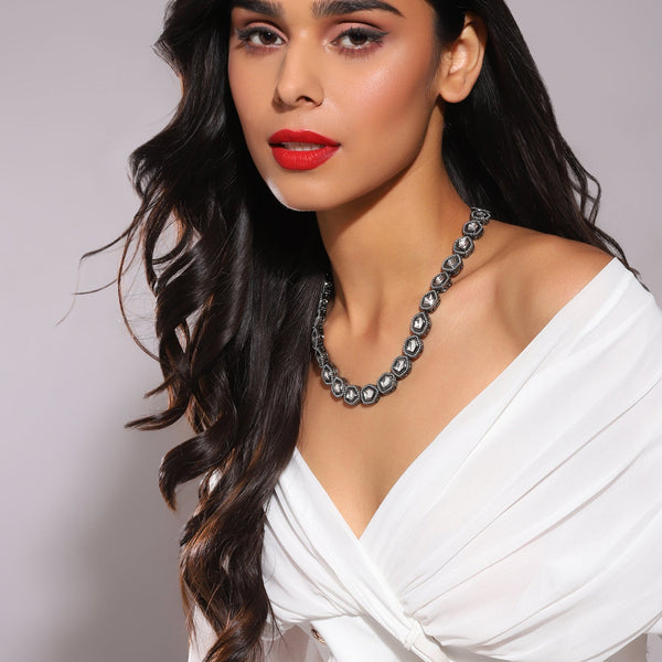 Black Brass Rhodium-Plated Necklace - Ruby Raang - Distacart