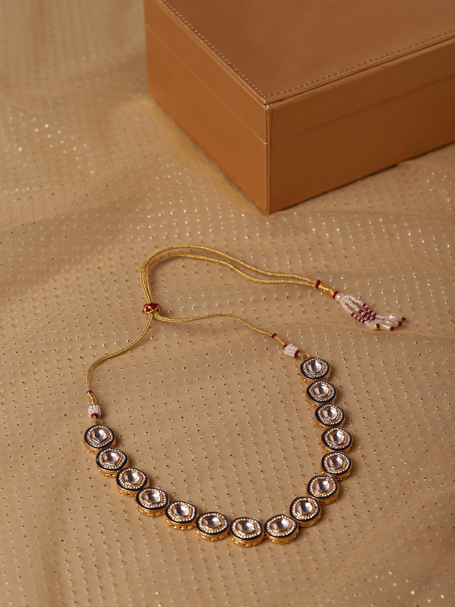 Gold-Toned Green Brass Rhodium-Plated Kundan Necklace - Ruby Raang - Distacart