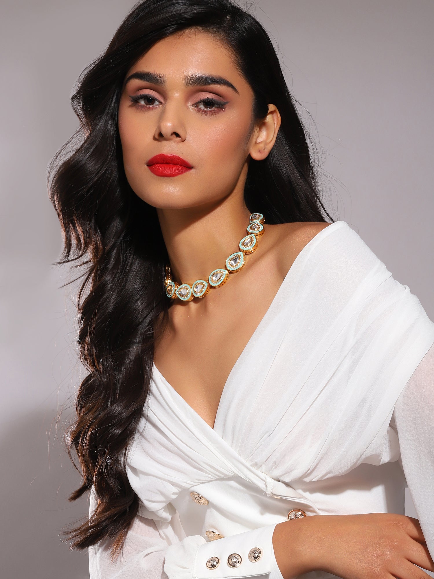 Green Brass Gold-Plated Necklace - Ruby Raang - Distacart