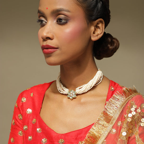 Gold-Toned White Gold-Plated Handcrafted Necklace - Ruby Raang - Distacart