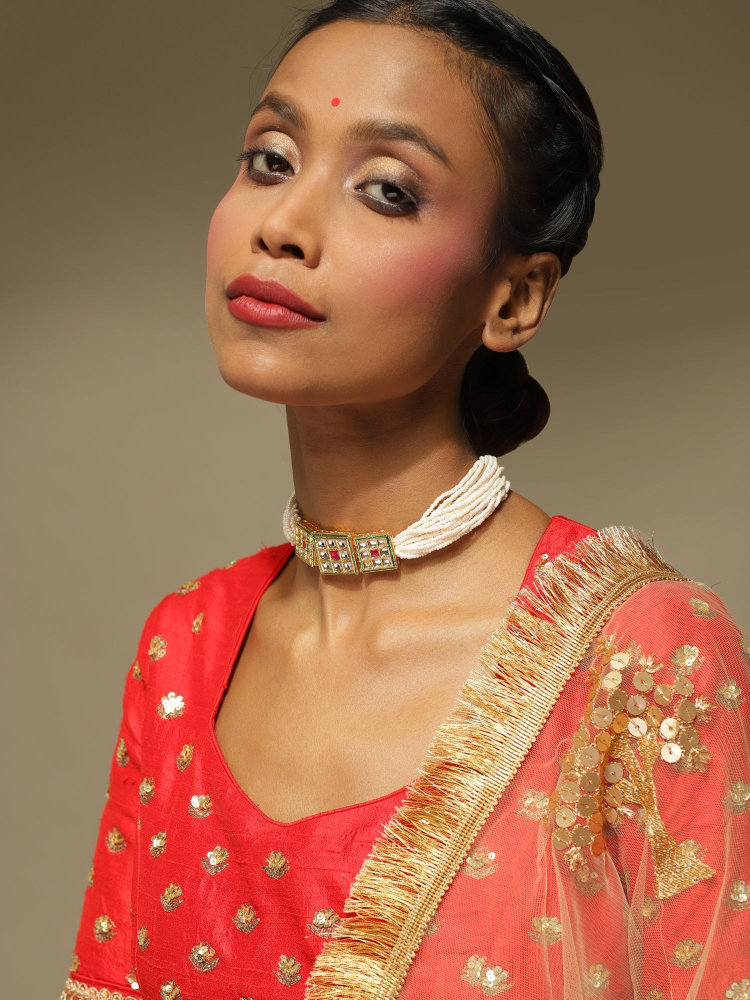 Gold-Toned White Gold-Plated Handcrafted Necklace - Ruby Raang - Distacart