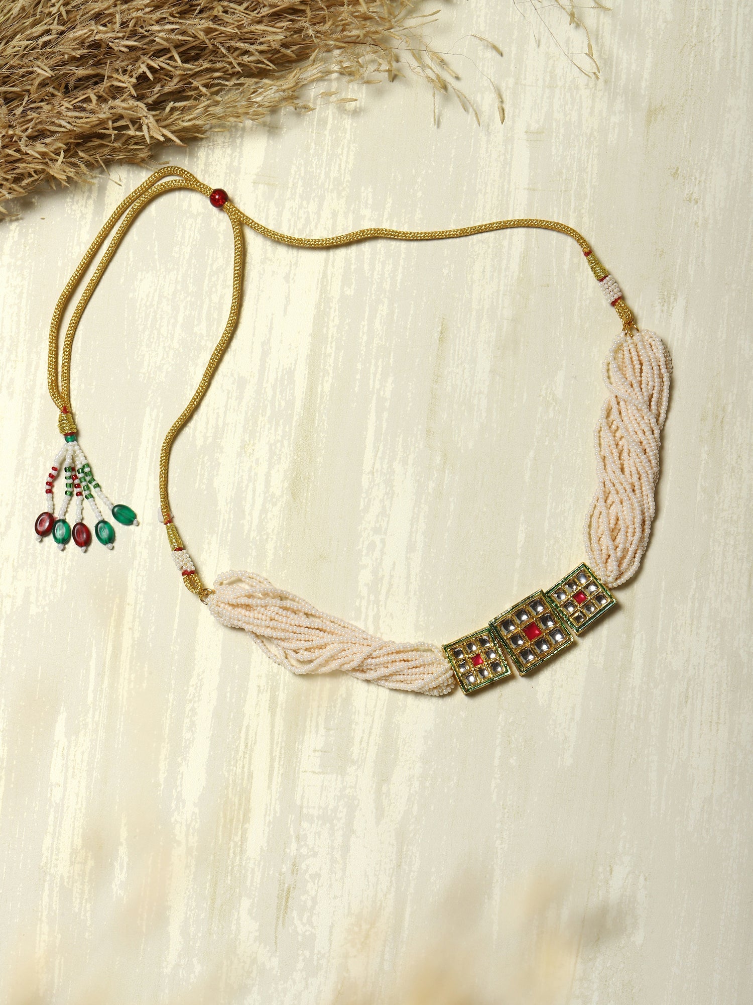 Gold-Toned White Gold-Plated Handcrafted Necklace - Ruby Raang - Distacart
