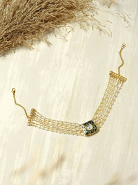 Thumbnail for Gold-Plated White Green Brass Kundan Pearls Choker Necklace - Ruby Raang - Distacart