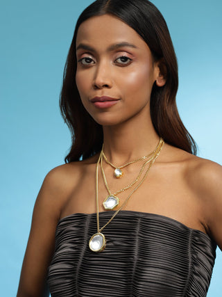 Gold-Plated White Brass Layered Necklace - Ruby Raang - Distacart