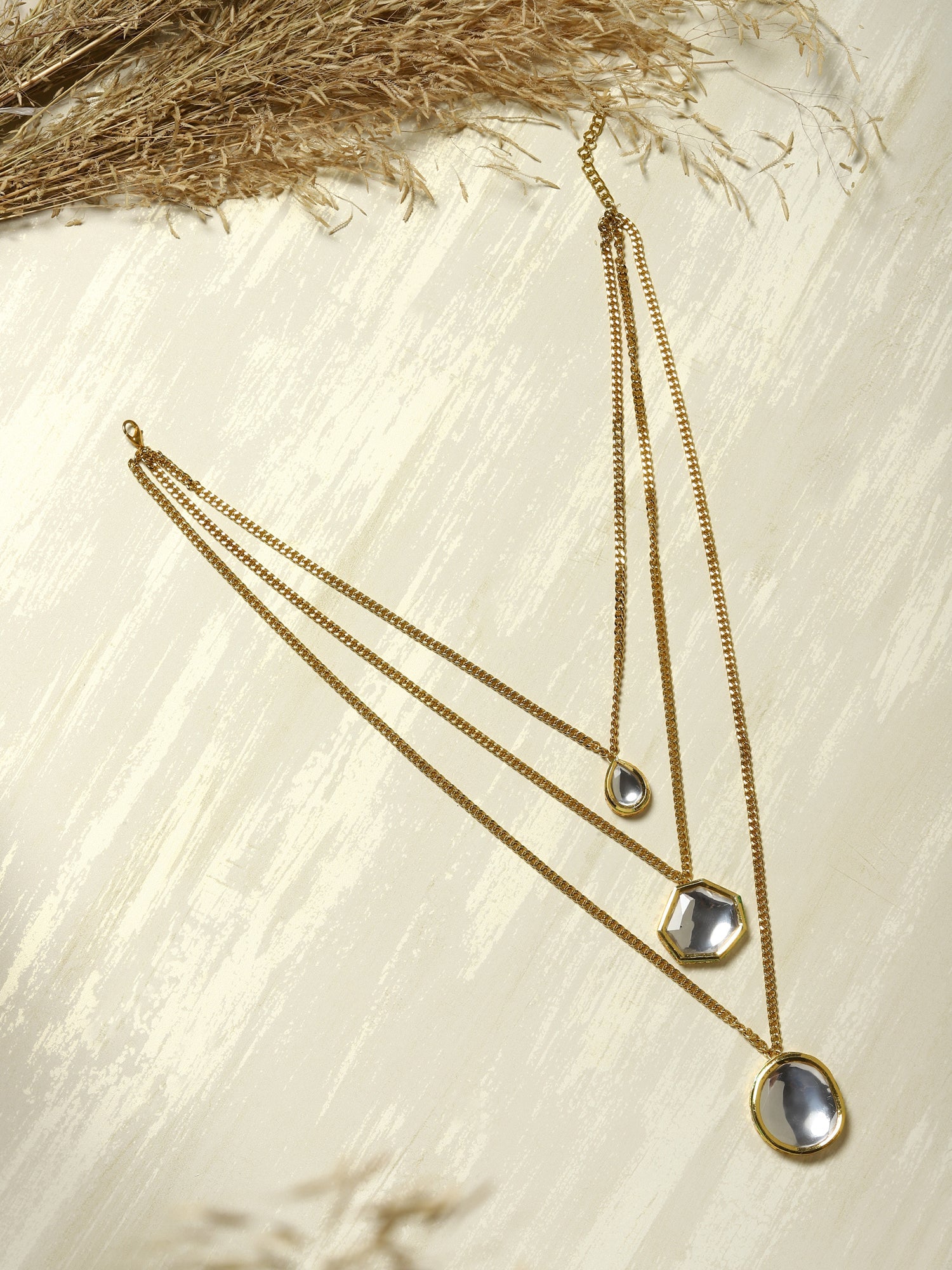 Gold-Plated White Brass Layered Necklace - Ruby Raang - Distacart