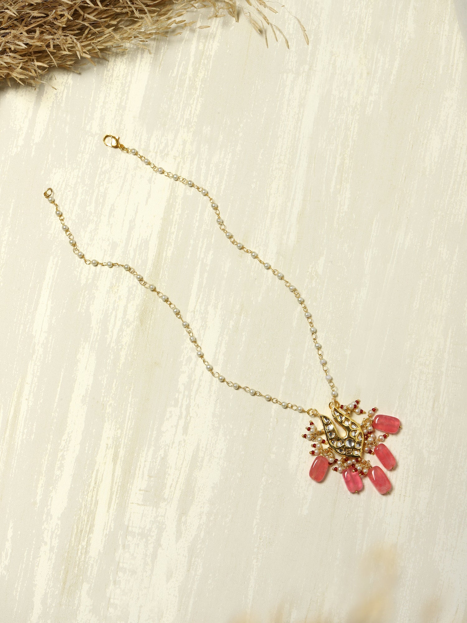 Gold-Plated Pink Brass Necklace - Ruby Raang - Distacart