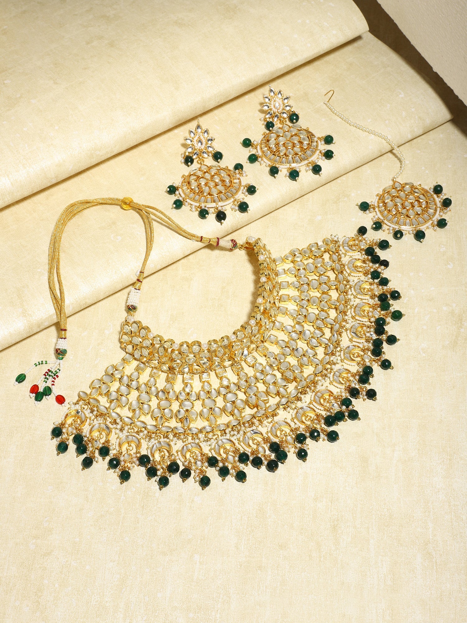 Gold-Plated Gold Kundan Studded Maharani Jewellery Set - Ruby Raang - Distacart