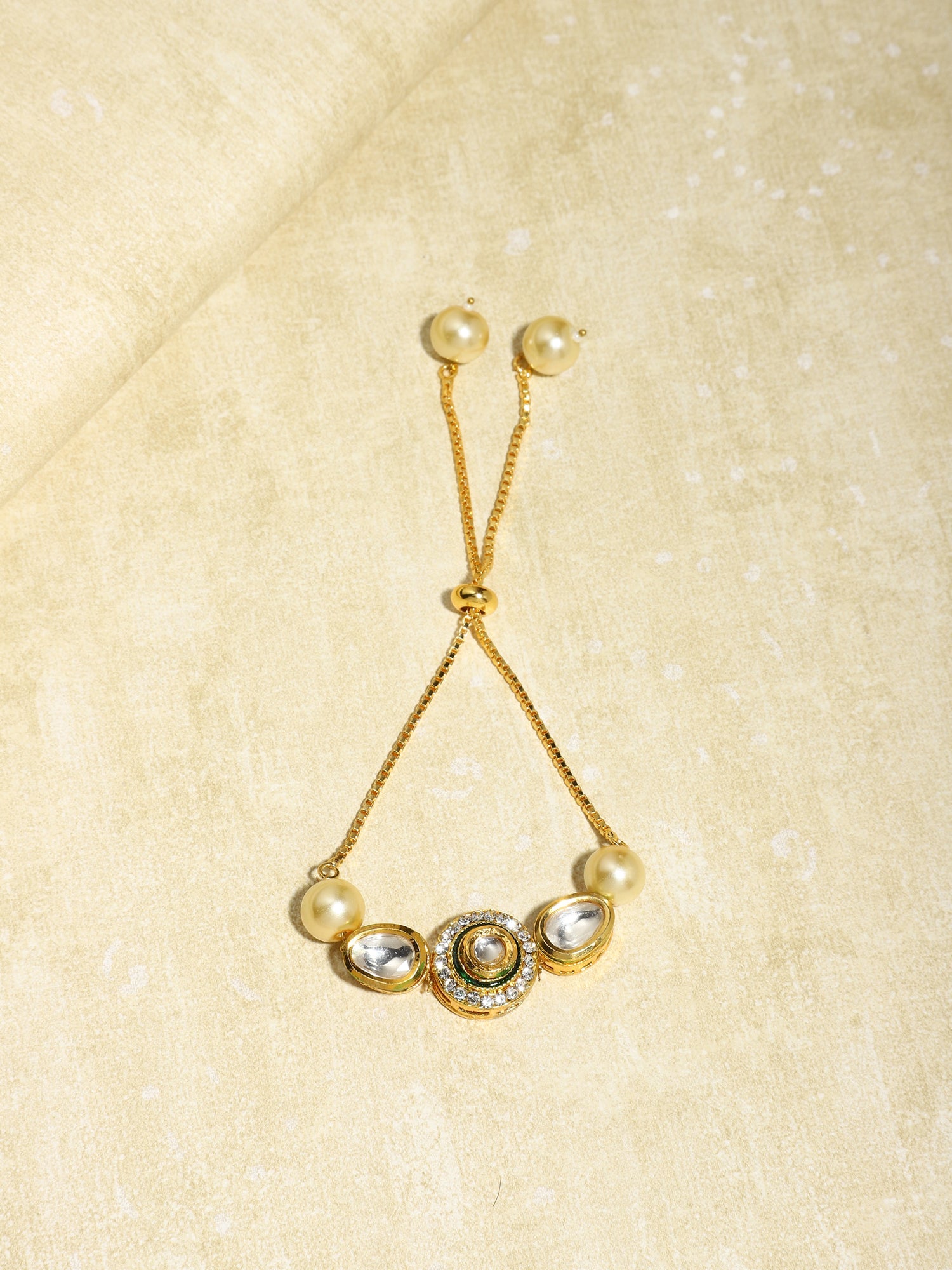 Women's Gold-Plated White Brass Kundan Charm Bracelet - Ruby Raang - Distacart