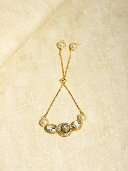 Women's Gold-Plated White Brass Kundan Charm Bracelet - Ruby Raang - Distacart
