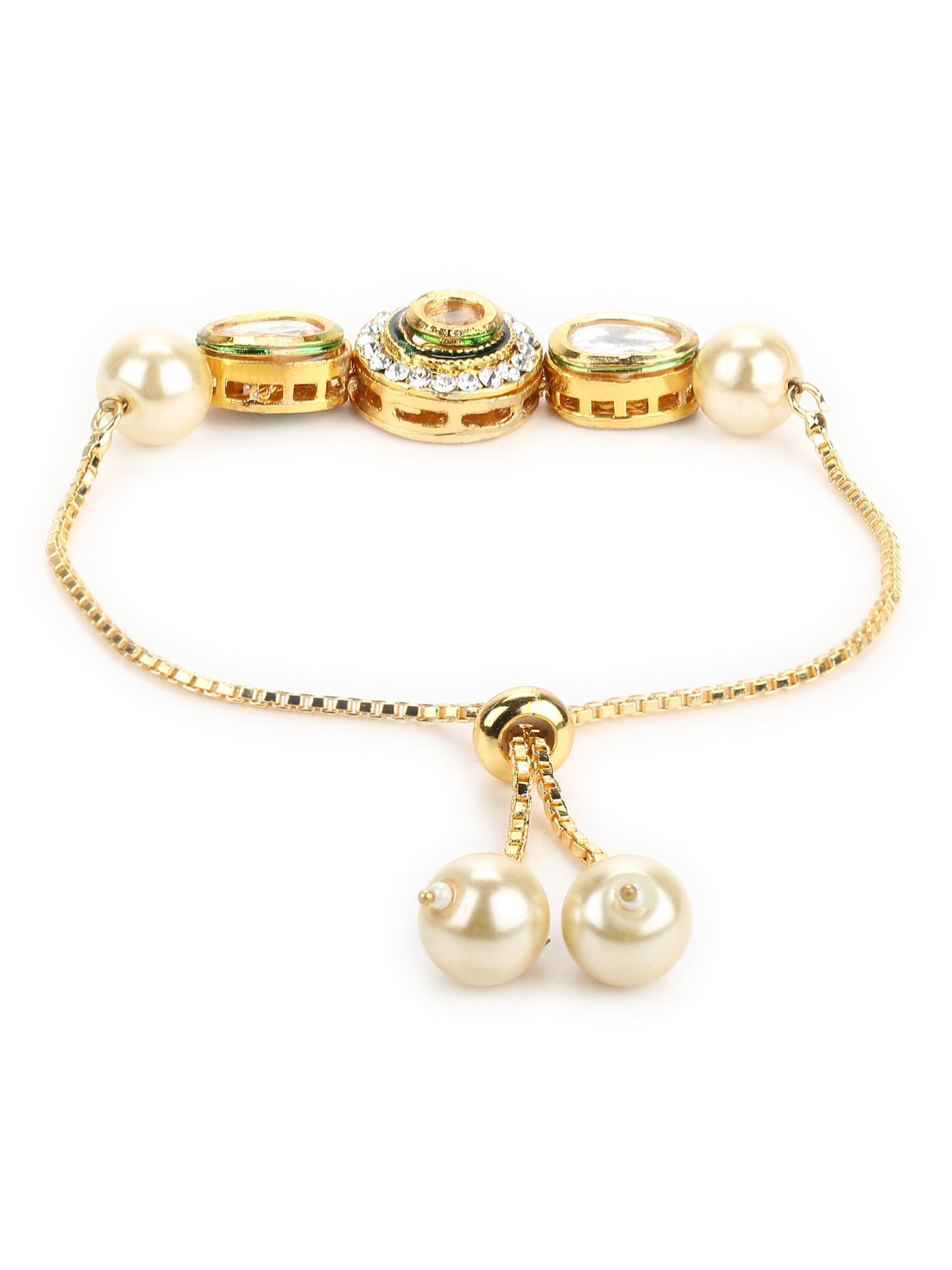 Women's Gold-Plated White Brass Kundan Charm Bracelet - Ruby Raang - Distacart