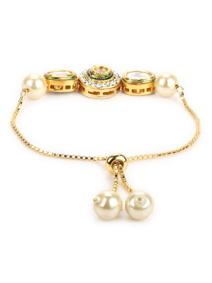 Women's Gold-Plated White Brass Kundan Charm Bracelet - Ruby Raang - Distacart