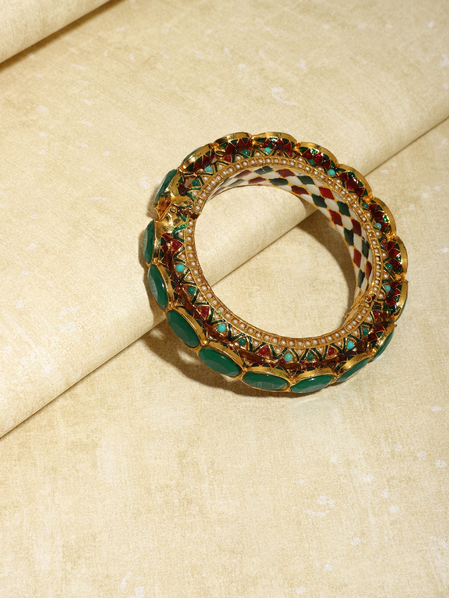 Gold Plated Kundan Meenakari Bangle - Ruby Raang - Distacart