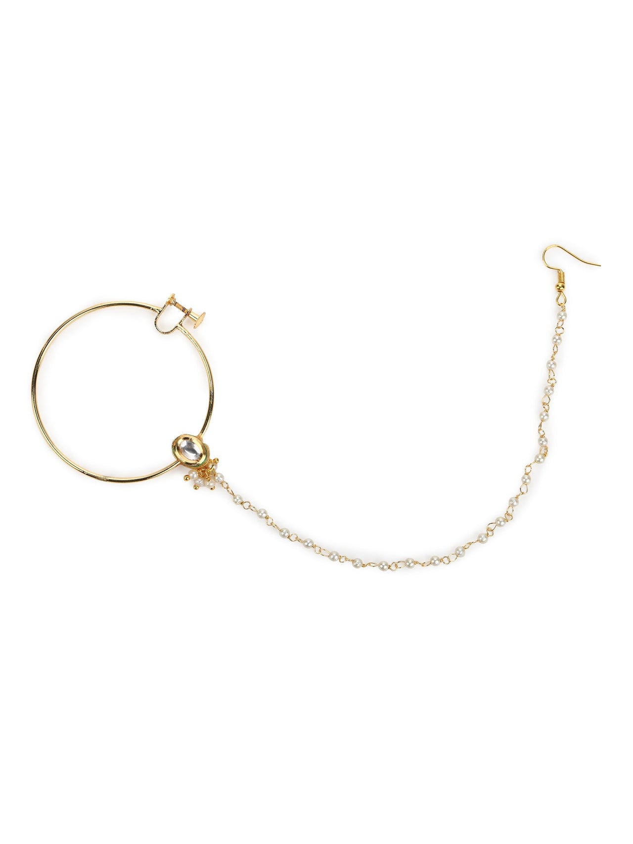 Women's Gold-Toned White Kundan Nose Ring - Ruby Raang - Distacart