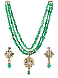 Thumbnail for Green Gold-Plated Long Kundan Jewellery Set - Ruby Raang - Distacart
