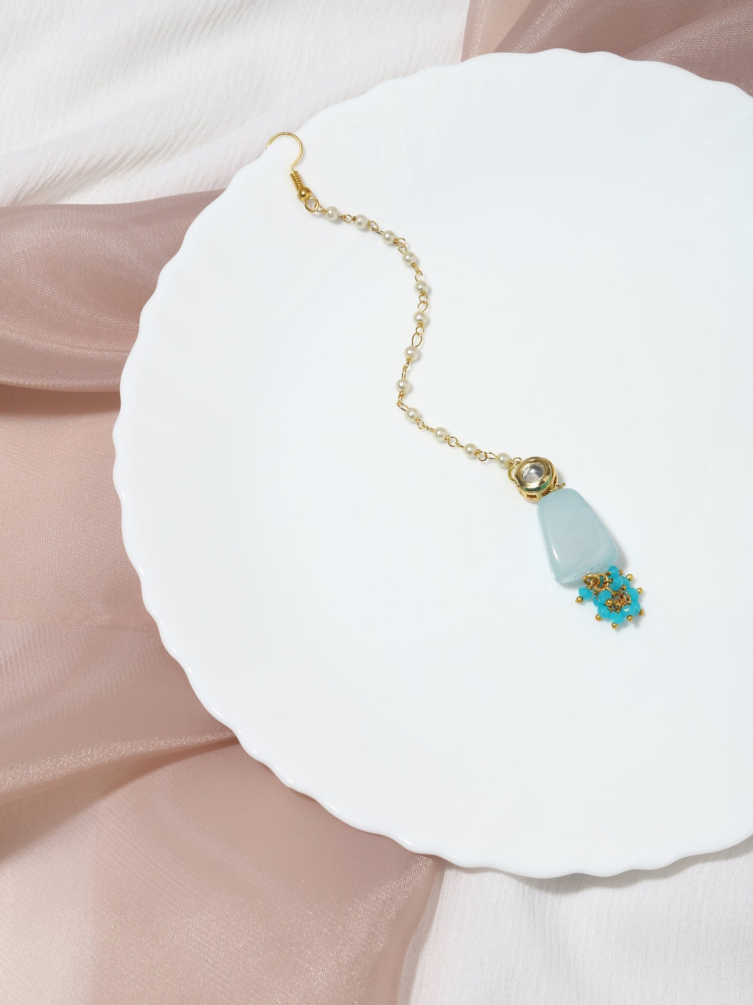 Turquoise Blue Kundan Maang Tikka - Ruby Raang - Distacart