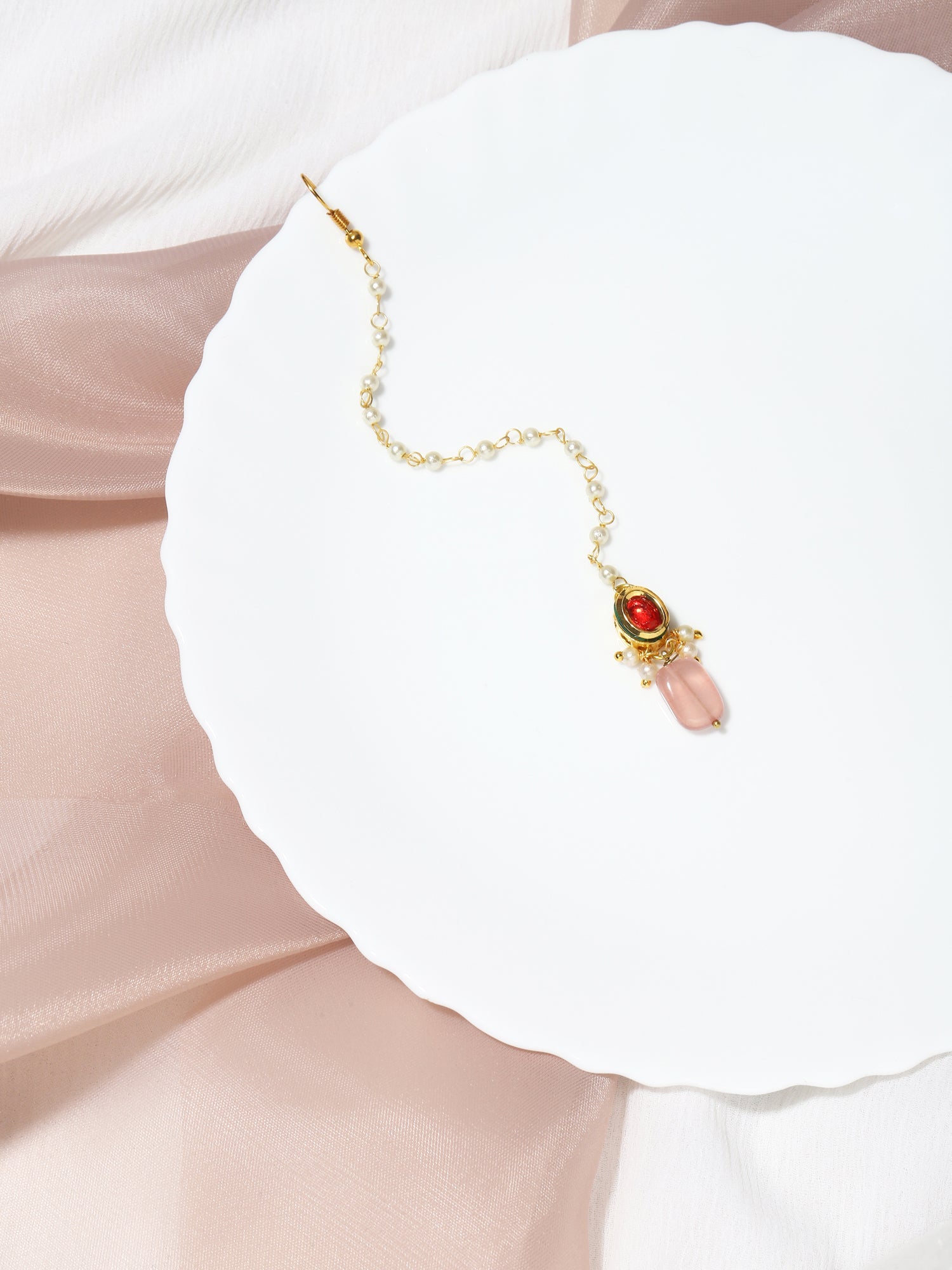 Gold-Plated Red Kundan-Studded Handcrafted Maang Tikka - Ruby Raang - Distacart