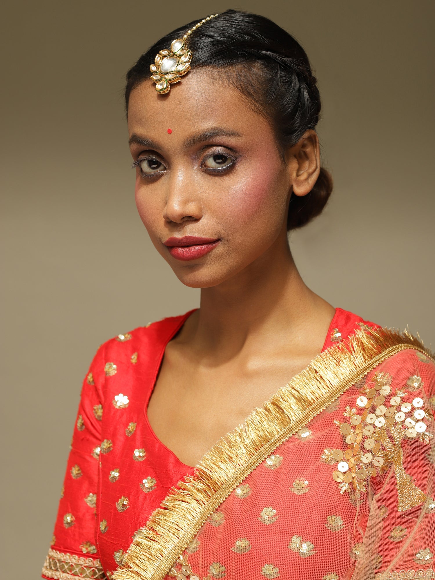 Gold-Plated Kundan Maang Tikka - Ruby Raang - Distacart