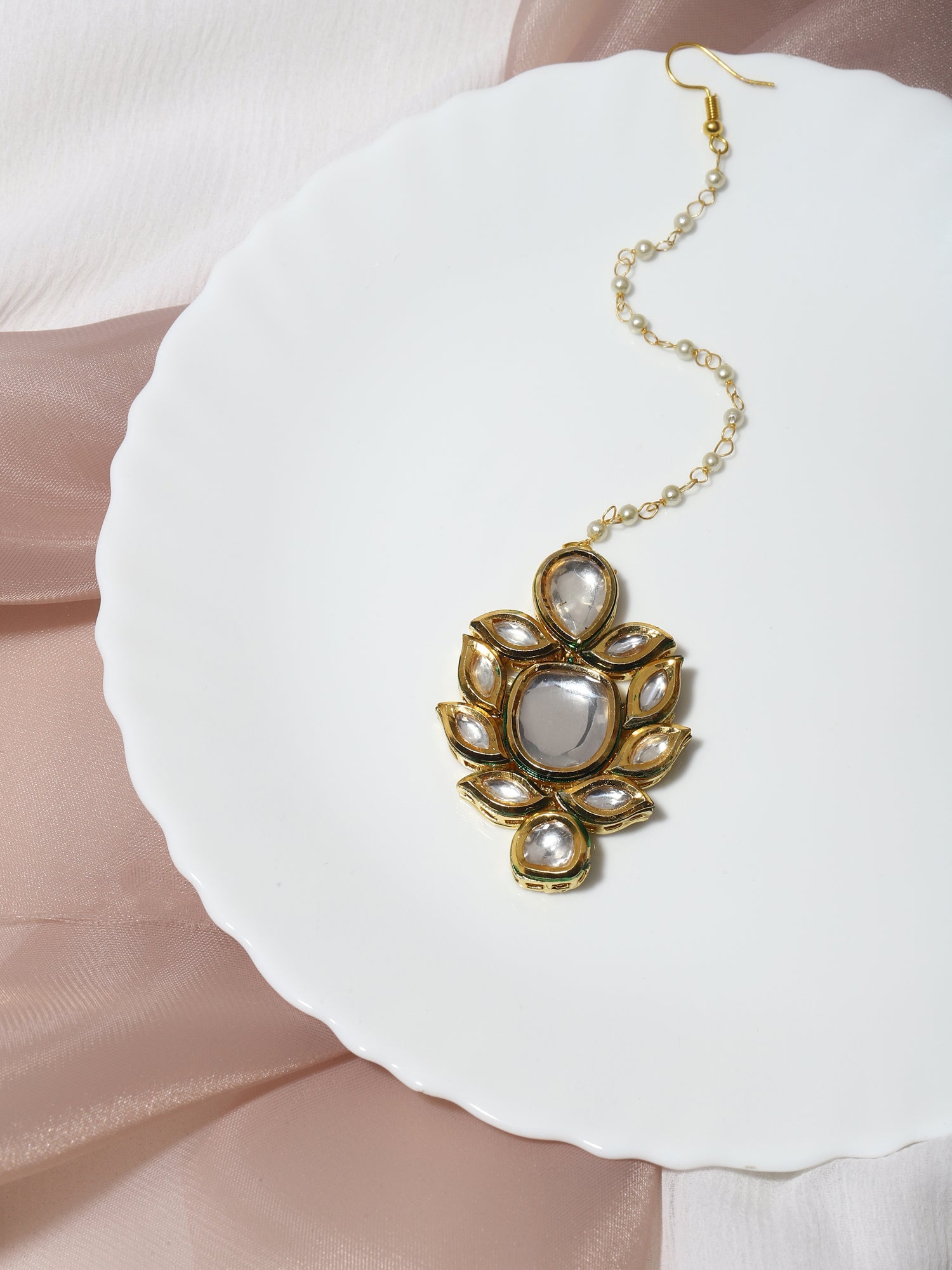 Gold-Plated Kundan Maang Tikka - Ruby Raang - Distacart